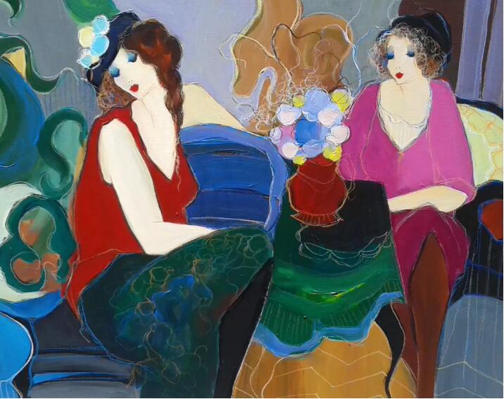 Itzchak Tarkay Portraiture Painting Ladies Lounging 1996 IT253